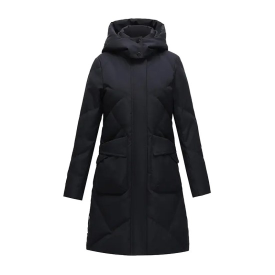 Fall And Winter Women Hooded Zipper Down Jacket Fashion Loose Parka Storm-Ready Long Knee Length Duck Down Jacket