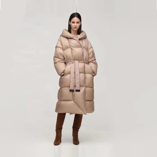 2022 Winter Thickened 90 White Duck Down Over The Knee Length Hooded Zipper Puffer Padded Women's Down Coats