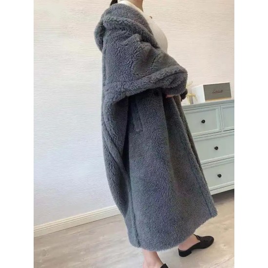 Warm Thicken Genuine Trench Woolen Leather Winter Lamb Fur Long Overoat Shearling Coat For Women