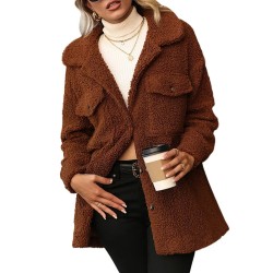  View larger image Add to Compare  Share Sherpa Jacket Faux Shearling Button Pocket Winter Coat Long SleeveMid Length Thick Warm Female Outerwear