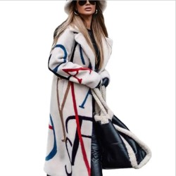 Hot Sale Winter Plus Size Womens Clothing Letter Printing Casual Single Button Windbreaker Lapel Trench Coat