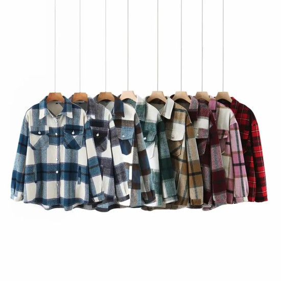 View larger image Add to Compare  Share Women Coats Fashion Style Single Breasted Women Outerwear Casual Fall Shirt Jacket Pockets Oversized Plaid Jacket