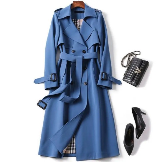 Elegant Light Fashion Korean Style Mid-length Trench Coat For Women 2020 Popular Belted Overcoat For Spring Autumn