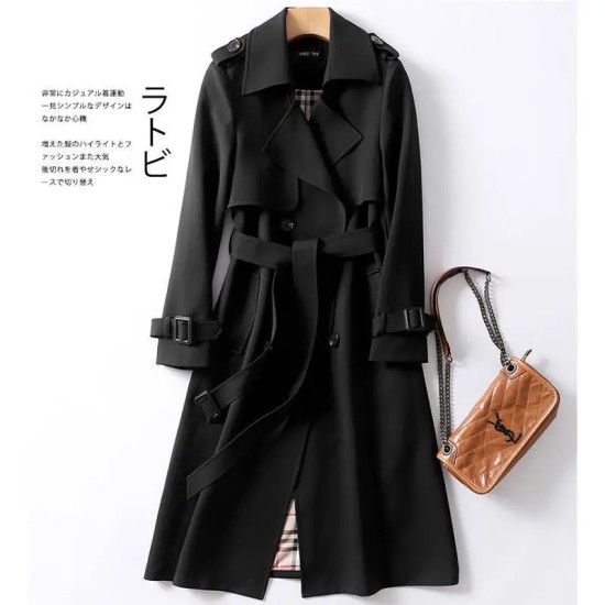 Elegant Light Fashion Korean Style Mid-length Trench Coat For Women 2020 Popular Belted Overcoat For Spring Autumn