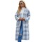 New Designer Autumn And Spring Blue White Plaid Causal Long Sleeve Cardigan Jacket Trench Coat For Women