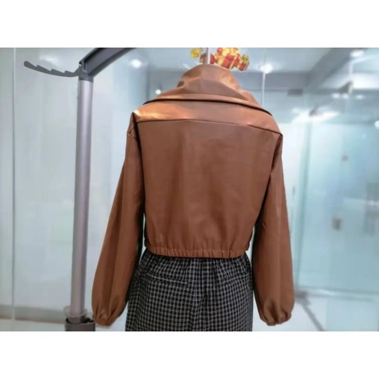 Fashion Women Pu Leather Jacket Balloon Sleeve Women Outerwear