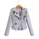 New Spring Vintage Faux Leather Jacket Embroidery Rivet Turn Down Collar Zipper Closure PU Womens Jackets