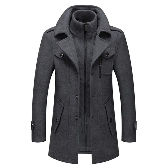 New Autumn Winter High Quality Solid Color Men's Wool-blended Overcoat Long Casual Double Collar Warm Coat For Men