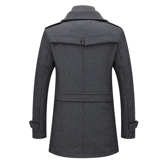 New Autumn Winter High Quality Solid Color Men's Wool-blended Overcoat Long Casual Double Collar Warm Coat For Men