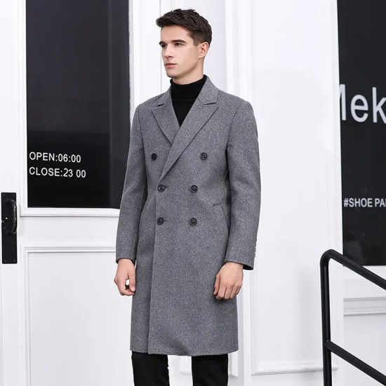 70%wool 30%polyester Men's Coat Wool Blend Long Jacket Double Winter Coat for Men