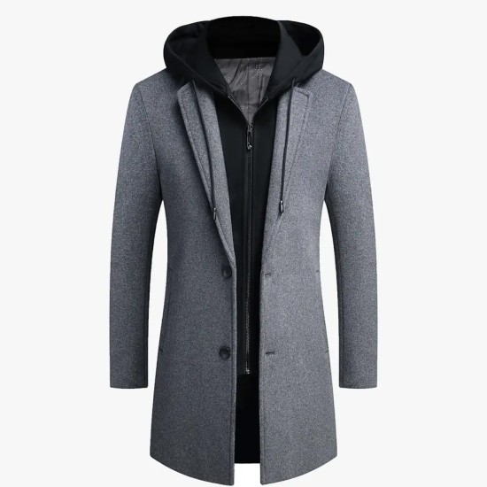 Hot Sale Custom Thick Knee Length Casual Windbreaker Fashion Slim-fit Hooded Wool Thickened Young Mens 4xl Coat