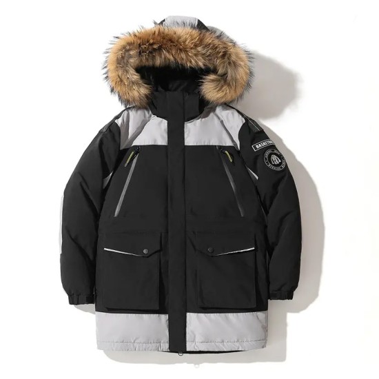  View larger image Add to Compare  Share White Duck Down Warm Men's Winter Thick Warm Fur Hooded Coat