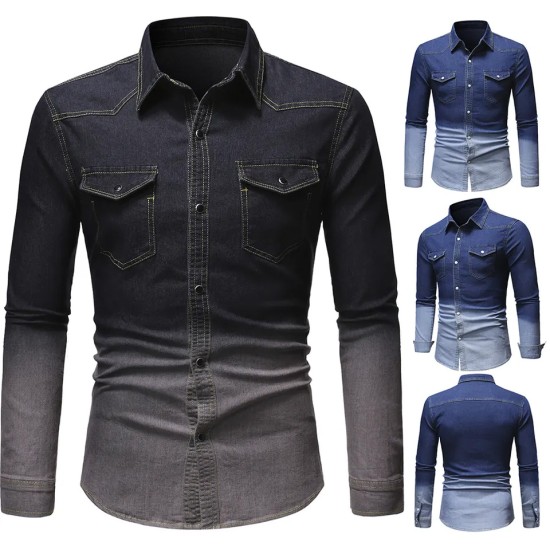 Vintage Washed Custom Summer Denim Long Sleeve Loose Mens' T-shirts